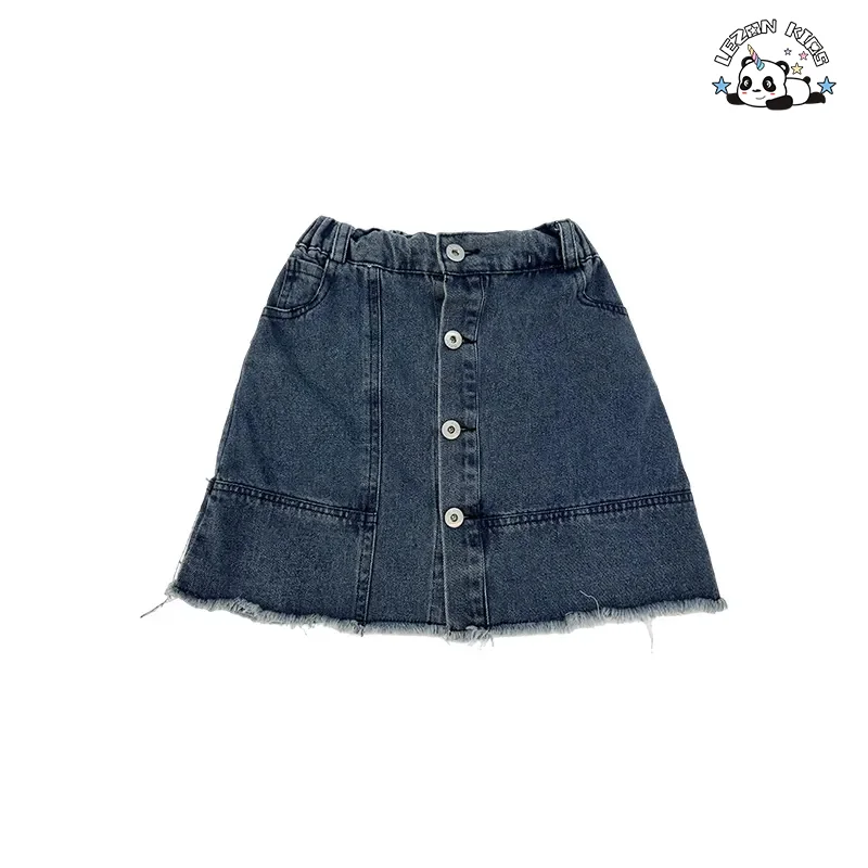 LEZONKIDS - Customizable Denim Long Sleeve Jacket Button Skirt Girls Two-piece Set Skirt Suit Kids Clothing Set